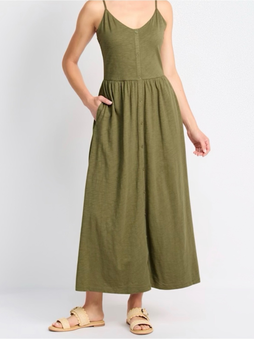 Market & Spruce Olive Green Button-Front Maxi Dress